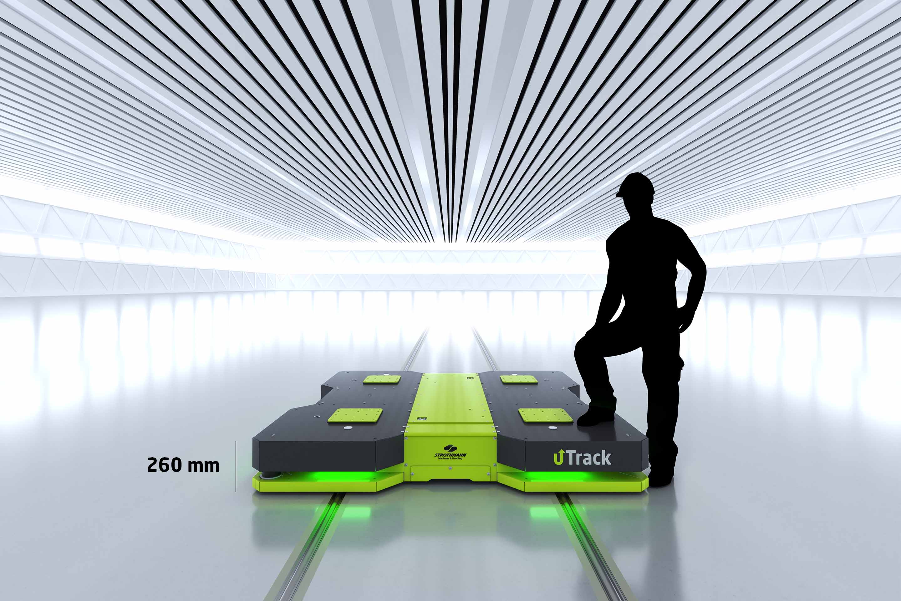 Fahrerlose Transportsysteme FTS: Mit einer Bauhöhe von 260 mm ist uTrack das flachste FTS in seiner Leistungsklasse.
